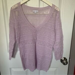 New York & Company Light Lavender V-Neck Open-Knit Sweater
